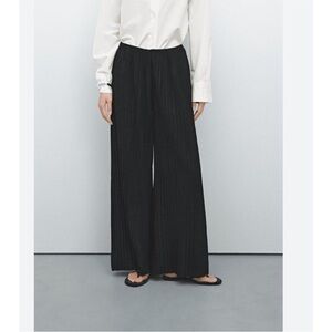 Massimo Dutti Suede Black Wide Leg Pants